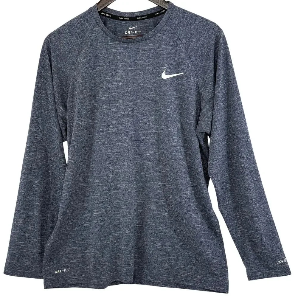 Nike Swim Dri-FIT Rash Guard Mens L Gray Long Sleeve UPF 40+